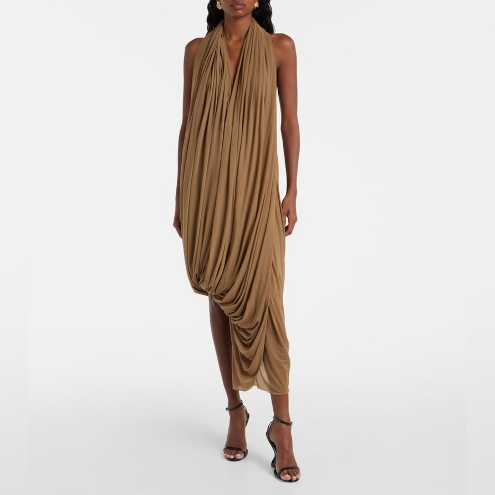 KOIR Stunning draped halter midi evening dress olive brown - Picture 5 of 8
